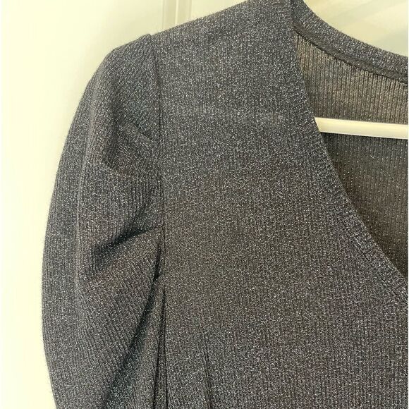 Inc International Concepts Black V Neck Puff Long Sleeves Metallic Sweater.Sz M - Picture 11 of 15